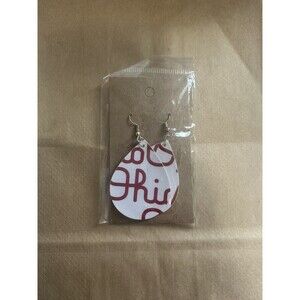 Ohio State Faux Leather Teardrop Earrings